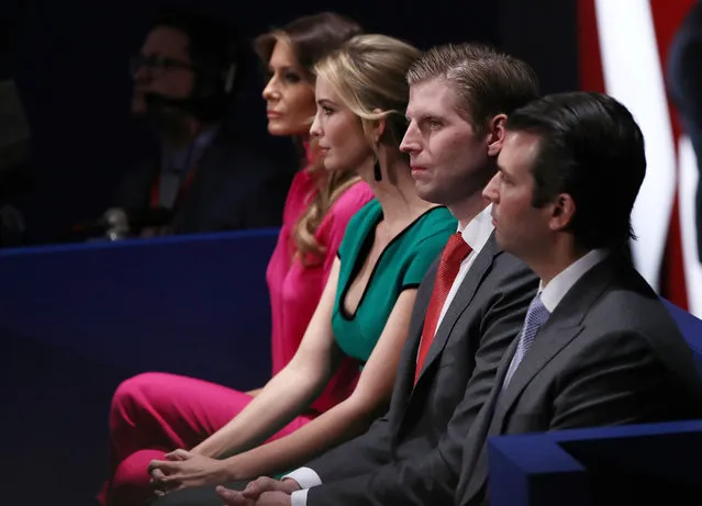 (L-R) Republican presidential nominee Donald Trump's wife Melania Trump, daughter Ivanka Trump, son Eric Trump and son Donald Trump, Jr. attend the town hall debate at Washington University on October 9, 2016 in St Louis, Missouri. This is the second of three presidential debates scheduled prior to the November 8th election. (Photo by Win McNamee/Getty Images)
