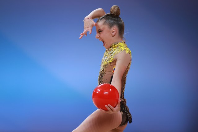 imena Dominguez of Venezuela competes with the ball in the rhythmic gymnastics on day one of Sky Grace Cup Internationa Rhythmic Gymnastics Tournament at Beijing Shougang Ice Hockey Stadium on November 12, 2025 in Beijing, China. (Photo by Lintao Zhang/Getty Images)
