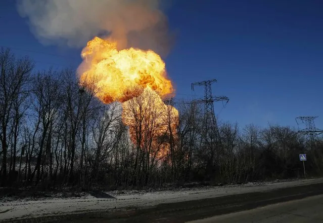 A view of an explosion after shelling is seen not far from Debaltseve February 17, 2015. (Photo by Gleb Garanich/Reuters)