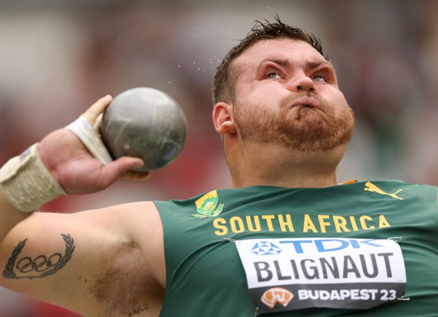 Kyle Blignaut of Team South Africa competes in the Men's Shot Put Qualification during day one of the World Athletics Championships Budapest 2023 at National Athletics Centre on August 19, 2023 in Budapest, Hungary. (Photo by Patrick Smith/Getty Images)