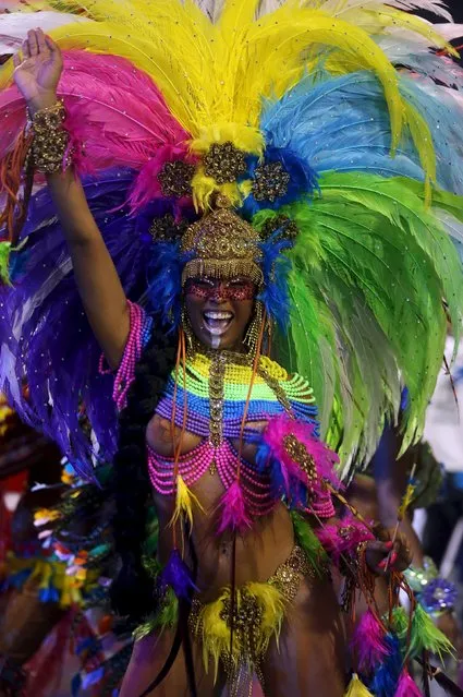 Revellers parade for Perola Negra samba school during carnival in Sao Paulo, Brazil, February 5, 2016. (Photo by Paulo Whitaker/Reuters)