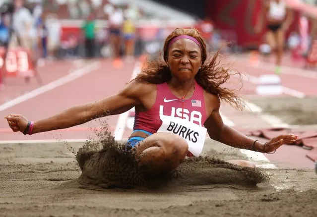 Quanesha Burks of Team United States competes in the Women's Long Jump Qualification on day nine of the Tokyo 2020 Olympic Games at Olympic Stadium on August 01, 2021 in Tokyo, Japan. (Photo by Kai Pfaffenbach/Reuters)