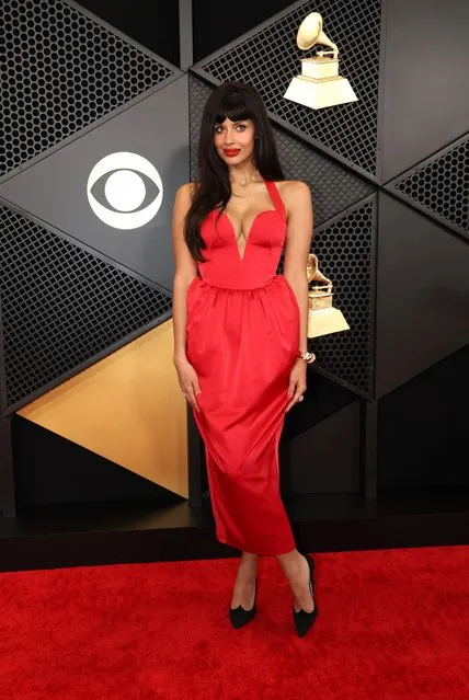 British actress Jameela Jamil arrives for the 66th Annual Grammy Awards at the Crypto.com Arena in Los Angeles on February 4, 2024. (Photo by Mario Anzuoni/Reuters)