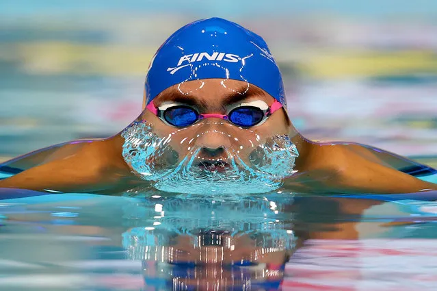 Brandon Schuster of Samoa competes in the Men's 200m Breaststroke during day three of the FINA World Swimming Championships (25m) Abu Dhabi at Etihad Arena on December 18, 2021 in Abu Dhabi. (Photo by Clive Rose/Getty Images)