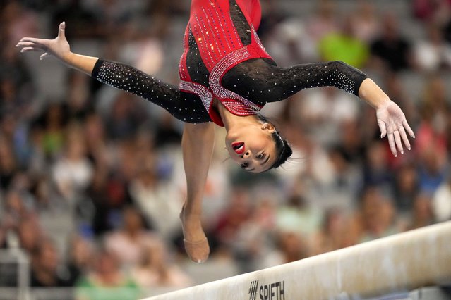 Sunisa Lee competes on the beam during the U.S. Gymnastics Championships, Sunday, June 2, 2024, in Fort Worth, Texas. (Photo by Julio Cortez/AP Photo)