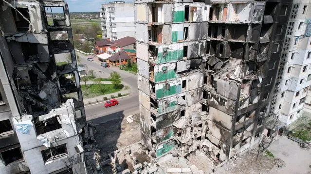 A view shows buildings destroyed by the shelling, amid the Russian invasion of Ukraine, in Borodianka, Kyiv region, Ukraine, May 2, 2022. Picture taken with drone. (Photo by Zohra Bensemra/Reuters)
