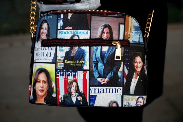 An attendee's purse is seen as they wait in line for a campaign event with former President Barack Obama as he continues to campaign for Democratic presidential nominee and Vice President Kamala Harris during the first week of early voting in Detroit, Michigan on October 22, 2024. (Photo by Emily Elconin/Reuters)