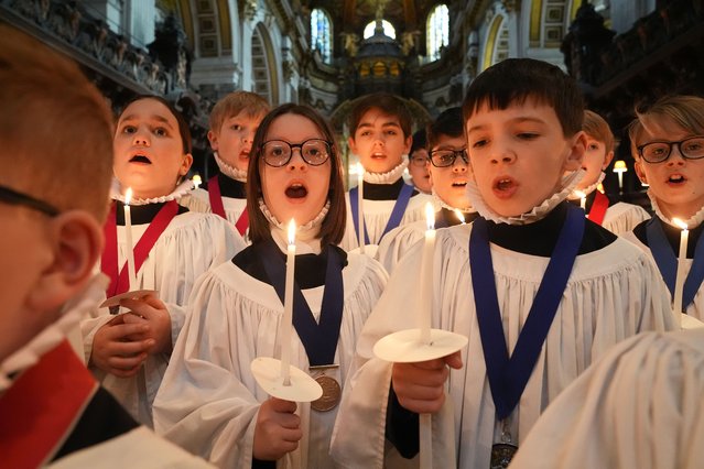 Choristers of St Paul's Cathedral choir in London on Monday, December 23, 2024 during their preparations for Advent and Christmas services, where they will perform throughout December. (Photo by Lucy North/PA Wire)