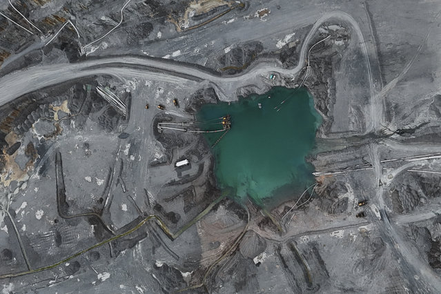 An aerial view of a sump at the Cobre Panama copper open-pit mine during a press tour of the mine, owned by Canada's First Quantum Minerals, in Donoso, Panama, March 21, 2025. (Photo by Matias Delacroix/AP Photo)