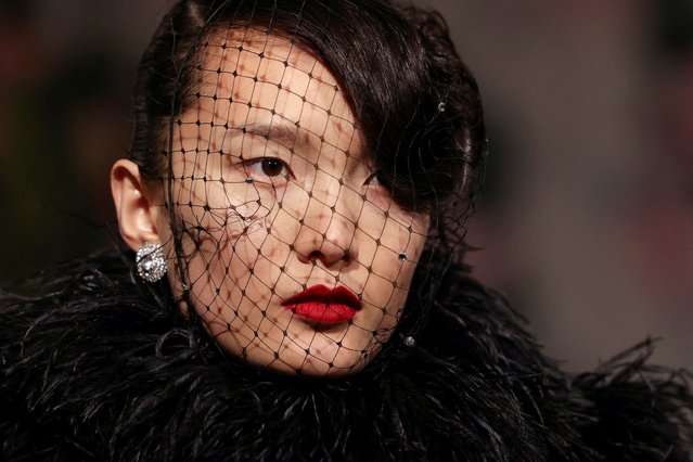 A model presents a creation at the Richard Quinn catwalk show during London Fashion Week, in London, Britain on February 17, 2024. (Photo by Hollie Adams/Reuters)