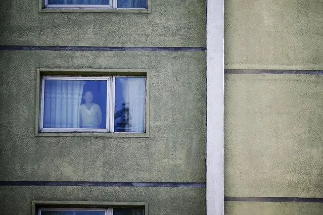 A man looks through the window in central Pyongyang, North Korea early, October 9, 2015. (Photo by Damir Sagolj/Reuters)