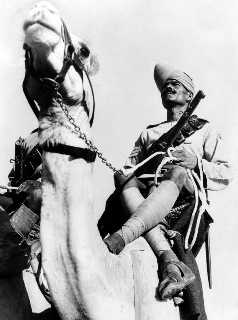 An armed member of the Egyptian desert police force mounted on a camel in Egypt around October 15, 1938. (Photo by AP Photo)