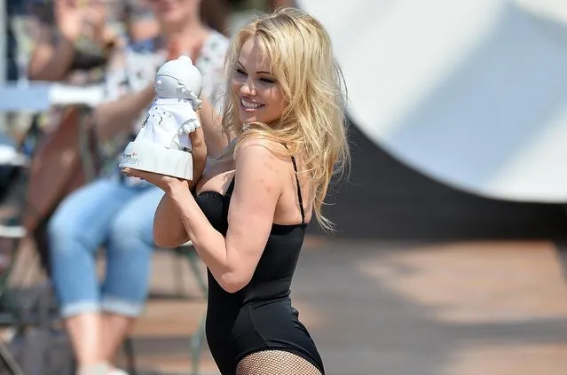 The 50-year-old American actress Pamela Anderson attends the “ZDF Fernsehgarten” TV show in Mainz, Germany on May 06, 2018. (Photo by Revierfoto/action press/Rex Features/Shutterstock)