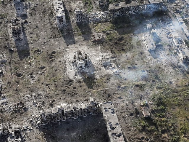 This photo provided by Ukraine's 24th Mechanised Brigade press service shows an aerial view of the town of Chasiv Yar, the site of heaviest battles with the Russian troops in the Donetsk region, Ukraine, Wednesday, July 3, 2024, (Photo by Ukraine's 24th Mechanised Brigade via AP Photo)