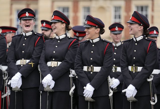 Officer cadets line up ahead of the Sovereign's Parade at the Royal Military Academy Sandhurst (RMAS) in Camberley, Surrey, UK on Friday, December 12, 2025. (Photo by Andrew Matthews/PA Wire)