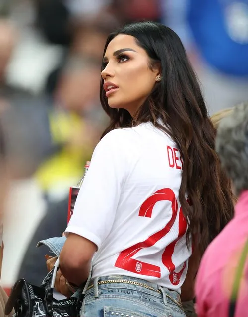 Ruby Mae the girlfriend of Delle Ali is seen during the 2018 FIFA World Cup Russia Round of 16 match between Colombia and England at Spartak Stadium on July 3, 2018 in Moscow, Russia. (Photo by Ian MacNicol/Getty Images)