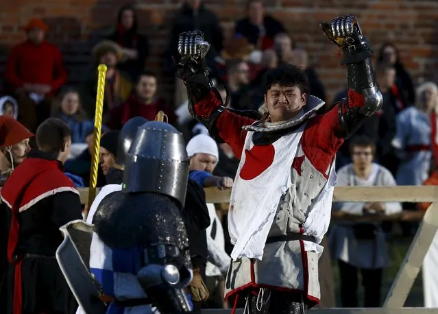 Japanese team fighter reacts after competing in the Medieval Combat World Championship at Malbork Castle, northern Poland, April 30, 2015. (Photo by Kacper Pempel/Reuters)