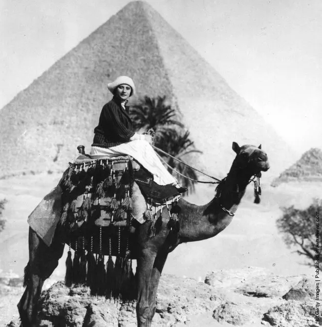 Ballerina Anna Pavlova riding a camel in Egypt, 1923