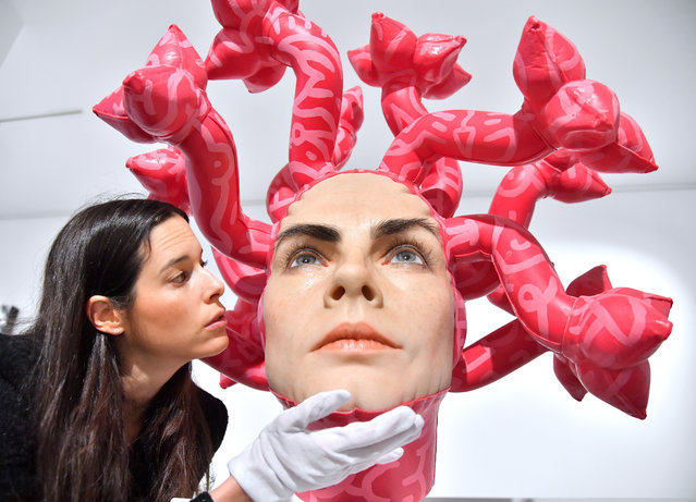 Olympe, the latest creation by artist Aspencrow, is unveiled at JD Malat gallery in London, England on March 27, 2019. It is a sculpture of Cara Delevingne based on the Greek mythological monster Medusa. (Photo by Anthony Harvey/Rex Features/Shutterstock)