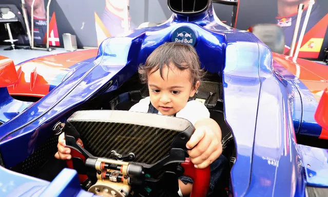 A young fan sits in the Scuderia Toro Rosso car during F1 Live London at Trafalgar Square on July 12, 2017 in London, England. F1 Live London, the first time in Formula 1 history that all 10 teams come together outside of a race weekend to put on a show for the public in the heart of London. (Photo by Mark Thompson/Getty Images for Formula 1)