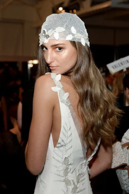 A model poses backstage at the Australian Evening & Bridal Wear during Spring 2016 New York Fashion Week: The Shows at Pier 59 on September 10, 2015 in New York City. (Photo by Ben Gabbe/Getty Images)