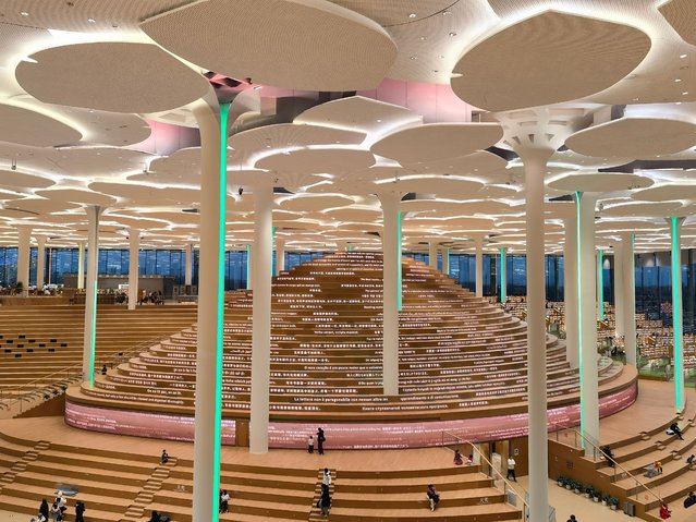 The Beijing City Library in Beijing, China, on February 9, 2025, receives an average of tens of thousands of people a day, and the reading area is lit up 24 hours a day at night. It carries out more than 1,000 reading-themed activities every year, building a multi-cultural complex. (Photo by Costfoto/NurPhoto/Rex Features/Shutterstock)