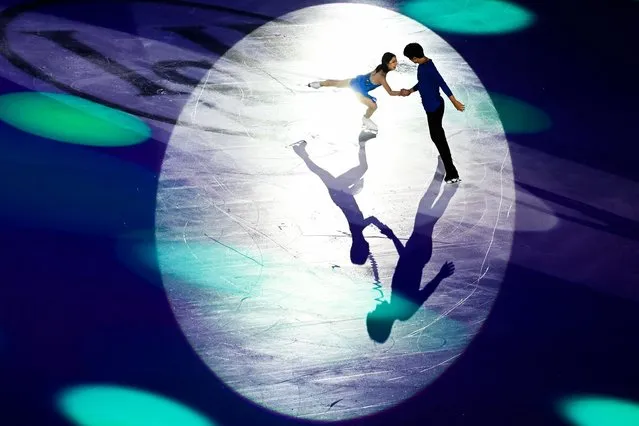 Japan's Riku Miura and Ryuichi Kihara perform during the exhibition gala on December 11, 2022 at the ISU Grand Prix of Figure Skating Final in Turin. (Photo by Filippo Monteforte/AFP Photo)