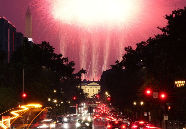 Fireworks illuminate the sky after a military parade to commemorate the U.S. Army's 250th Birthday in Washington, D.C., U.S., June 14, 2025. (Photo by Jonathan Ernst/Reuters)