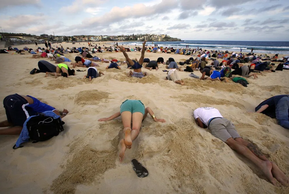 Australians Bury Heads in Sand to Mock Government Climate Stance
