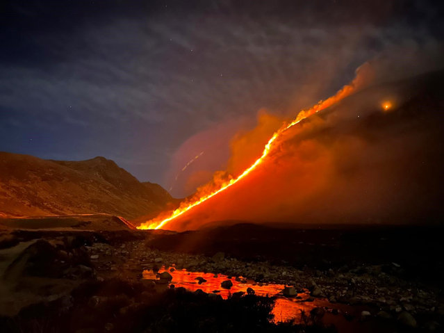A wildfire on the Scottish island in the first decade of April 2025. Fire services are calling on people to act responsibly after an “extreme” wildfire warning was issued for the whole of Scotland. (Photo by Police Scotland/PA Wire)