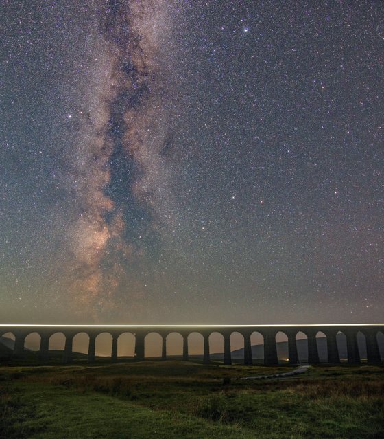 A photographer has captured a remarkable night-time image of a Yorkshire viaduct in UK on August 31, 2024. (Photo by David Robertshaw/South West News Service)