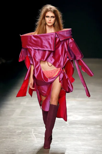 A model presents a creation by British designer Vivienne Westwood as part of her Spring/Summer 2017 women's ready-to-wear collection show during Fashion Week in Paris, France October 1, 2016. (Photo by Charles Platiau/Reuters)