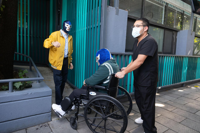 Wrestling legend Blue Demon Jr was discharged from Polar San Jose Hospital in Mexico City on November 4, 2025, following treatment for injuries sustained in a recent car accident. Fans expressed relief as the luchador recovered and exited the facility in stable condition. (Photo by Clasos.com.mx/Splash News and Pictures)