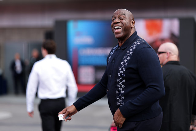 Magic Johnson looks on in the Paddock prior to the F1 Grand Prix of Las Vegas at Las Vegas Strip Circuit on November 22, 2025 in Las Vegas, Nevada. (Photo by Hector Vivas/Getty Images)