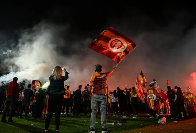 Galatasaray fans celebrate Turkish Super Lig title in Istanbul, Turkiye on May 31, 2023. Collecting 82 points in 34 matches, Galatasaray are five points ahead of second-place Fenerbahce with two matches remaining. (Photo by Elif Ozturk Ozgoncu/Anadolu Agency via Getty Images)
