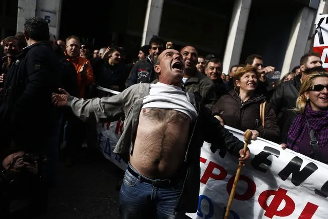 A farmer shouts during a protest outside Greece's Agriculture Ministry in Athens in this November 25, 2014 file photo. (Photo by Alkis Konstantinidis/Reuters)