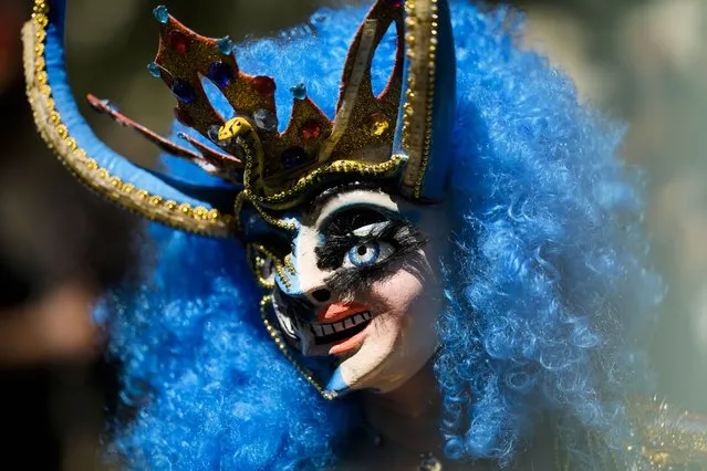 A dancer of a Chilean group attends the Carnival of Cultures parade in Berlin, Germany, Sunday, May 28, 2023. Thousands of people attend the festival with costumes from all over the world. (Photo by Markus Schreiber/AP Photo)