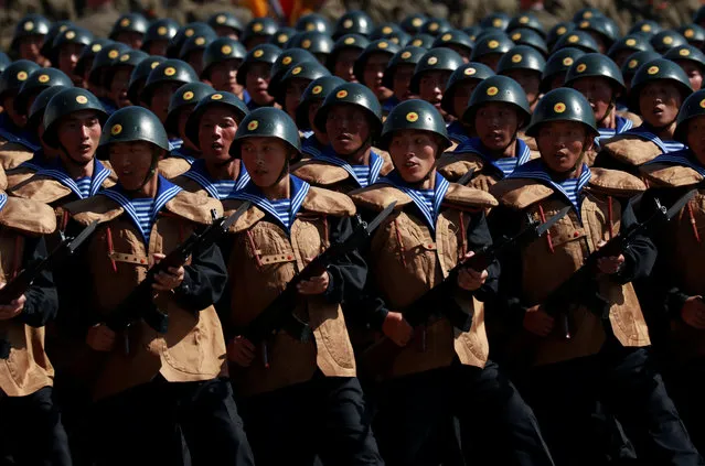 Soldiers march during a military parade marking the 70th anniversary of North Korea's foundation in Pyongyang, North Korea on September 9, 2018. (Photo by Danish Siddiqui/Reuters)