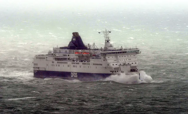 As Storm Francis hits the UK The DFDS ferry Calais Seaways heads for the Port of Dover through high seas on August 25, 2020. (Photo by Martin Dalton/Rex Features/Shutterstock)