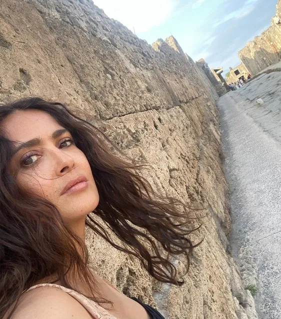 Mexican-American actress Salma Hayek visits Pompeii in the second decade of January 2024. (Photo by salmahayek/Instagram)