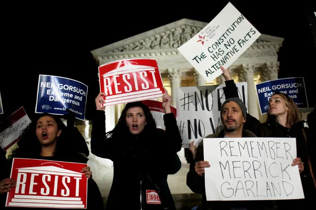 Protesters rally outside the Supreme Court against President Donald Trump's Supreme Court nominee Neil Gorsuch in Washington, U.S., January 31, 2017. (Photo by Yuri Gripas/Reuters)