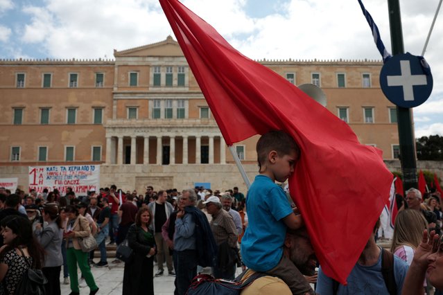 Protesters take part in a rally commemorating May Day, in Athens, Greece on May 1, 2024. (Photo by Louiza Vradi/Reuters)