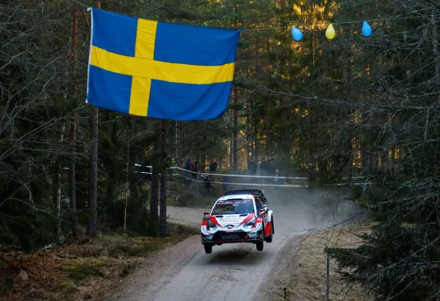 Sébastien Ogier and co-driver, Julien Ingrassia of France, take part in a rally in their Toyota Yaris WRC in Torsby, Sweden on February 13, 2020. (Photo by Micke Fransson/TT News Agency/Reuters)