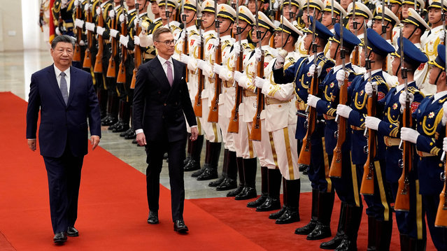 Chinese President Xi Jinping attends the welcome ceremony for Finnish President Alexander Stubb at the Great Hall of the People on October 29, 2024, in Beijing, China. (Photo by Kazuki Kozaki/Pool via Reuters)