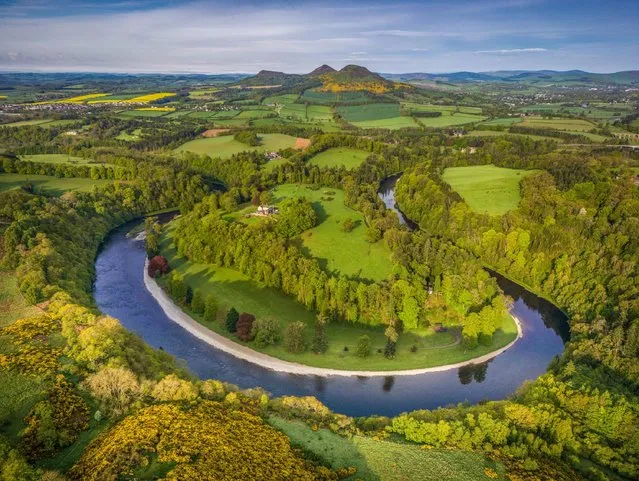 An early morning view of the famous salmon fishing beat on the River Tweed curve at Bemersyde from above Scott’s View looking towards the Eildon Hills on the Scottish Borders in the second decade of May 2023. Bemersyde was bought by the British Government in 1921 and presented to Field-Marshal The 1st Earl Haig. The lookout was known to be one of Sir Walter Scott's favourite places to come and reflect. (Photo by Phil Wilkinson/The Times)