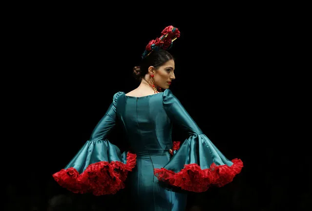 A model presents a creation by Cristina Granero during the International Flamenco Fashion Show SIMOF in the Andalusian capital of Seville, Spain, February 5, 2016. (Photo by Marcelo del Pozo/Reuters)