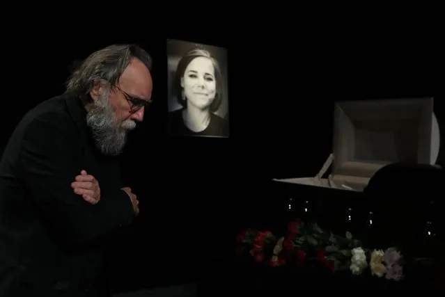 Russian political philosopher Alexander Dugin, leader of the International Eurasian Movement, attends a mourning ceremony for his daughter, Russian journalist and political scientist Darya Dugina (Platonova), at the Ostankino Television Technical Center in Moscow, Russia, 23 August 2022. Dugina, 29, died on 20 August when the car she was driving blew up on a highway near Moscow. (Photo by Maxim Shipenkov/EPA/EFE/Rex Features/Shutterstock)