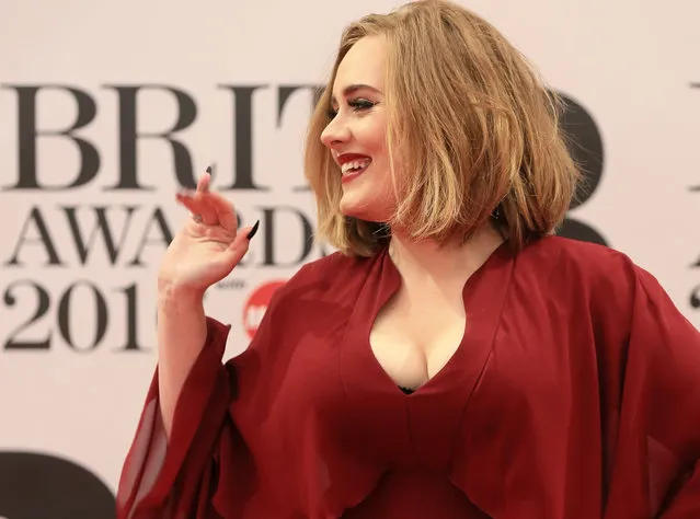 British singer and songwriter Adele arrives at the BRIT Awards at the O2 arena in London, February 24, 2016. (Photo by Paul Hackett/Reuters)