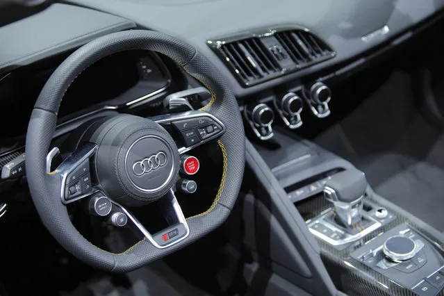 The interior of the Audi 2017 R8 Spyder is seen during the 2016 New York International Auto Show media preview in Manhattan, New York on March 23, 2016. (Photo by Eduardo Munoz/Reuters)