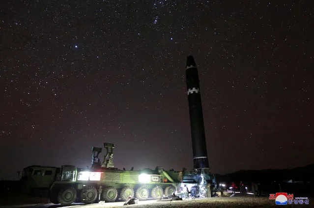 A view of the newly developed intercontinental ballistic rocket Hwasong-15's test that was successfully launched, in this undated photo released by North Korea's Korean Central News Agency (KCNA) in Pyongyang on November 30, 2017. (Photo by Reuters/KCNA)